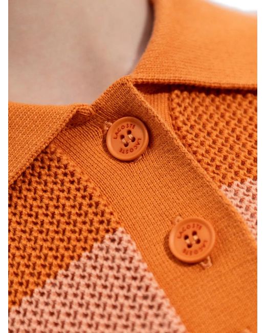 Lacoste Orange Polo En Maille À Rayures