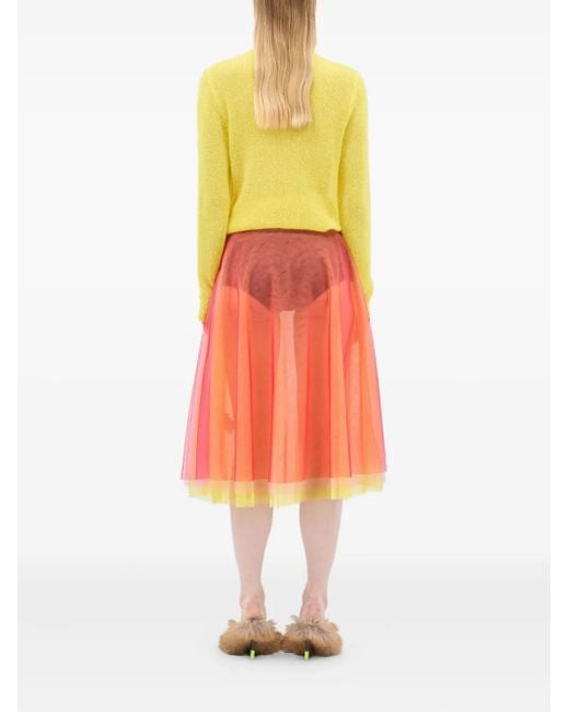 MSGM Orange Layered Tulle Midi Skirt