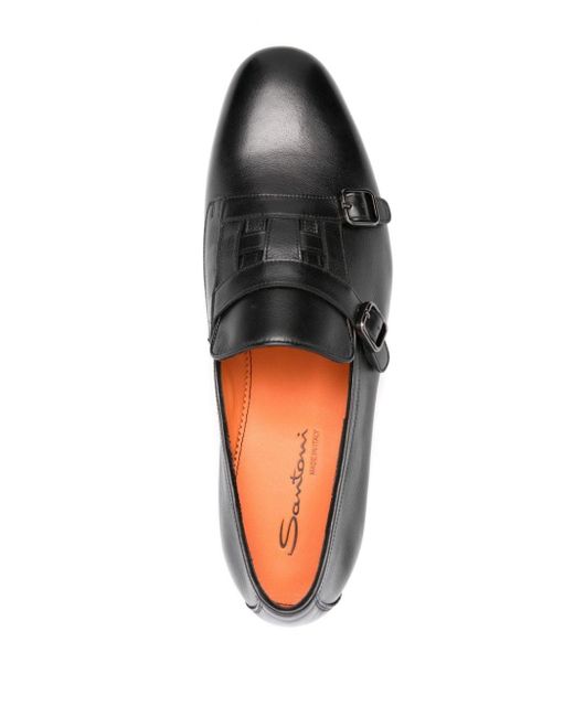 Santoni Black Double-strap Leather Monk Shoes for men