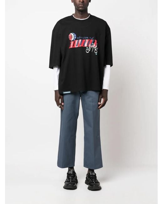 Neighborhood Blue Logo-Patch Wide-Leg Trousers for men