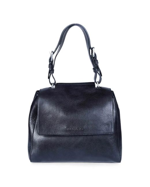 Orciani Blue Sveva S Grained Leather Shoulder Bag