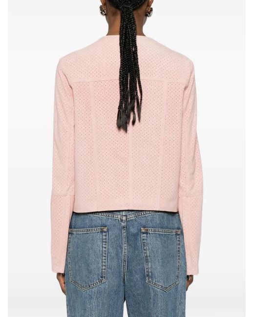 Bully Pink Perforated-Detail Collarless Jacket