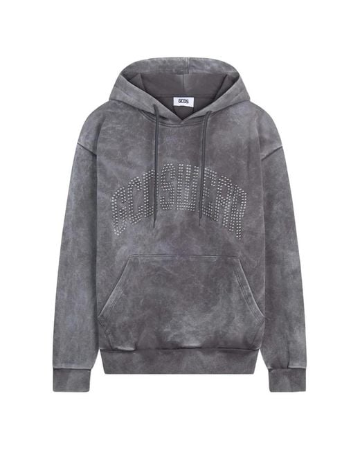 Gcds Gray Stud-Embellished Washed-Effect Hoodie for men