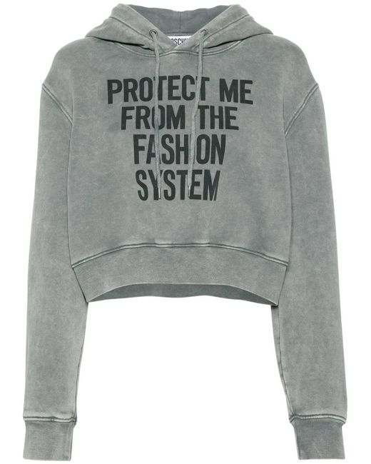 Moschino Gray Slogan-Print Organic-Cotton Hoodie