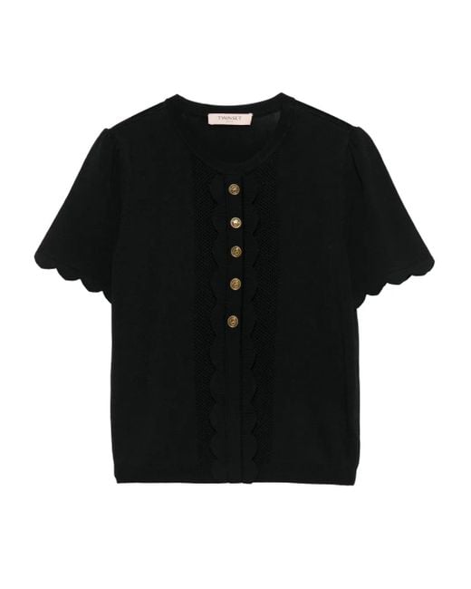 Twinset Black Scalloped-Trim Cotton Top