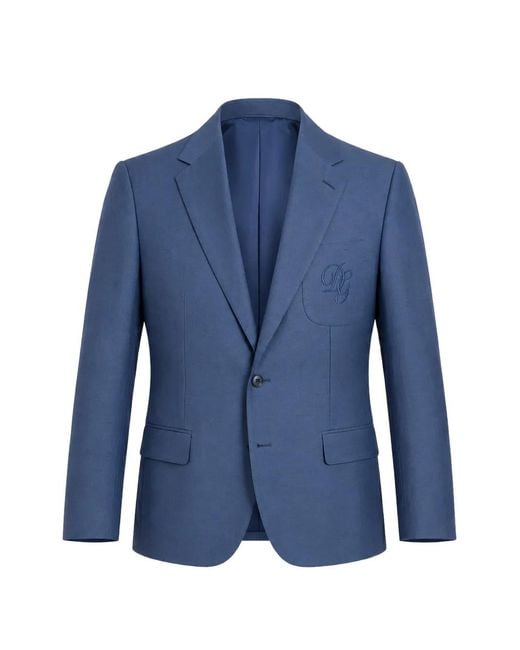 Dolce & Gabbana Blue Logo-Embroidered Single-Breasted Blazer for men