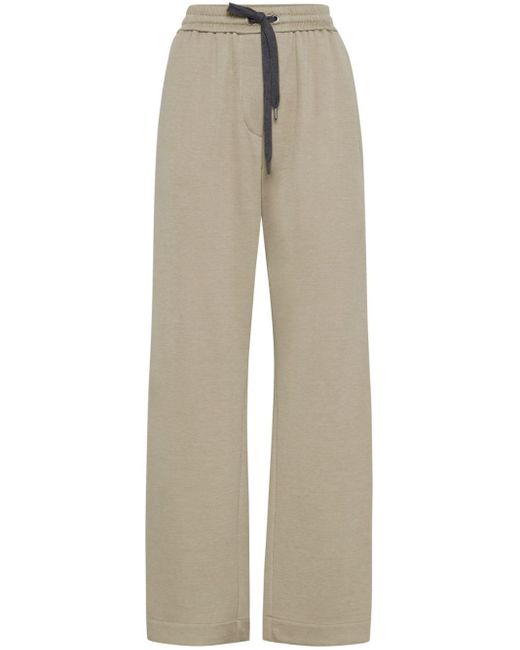 Brunello Cucinelli Natural Cotton-silk Wide-leg Track Pants