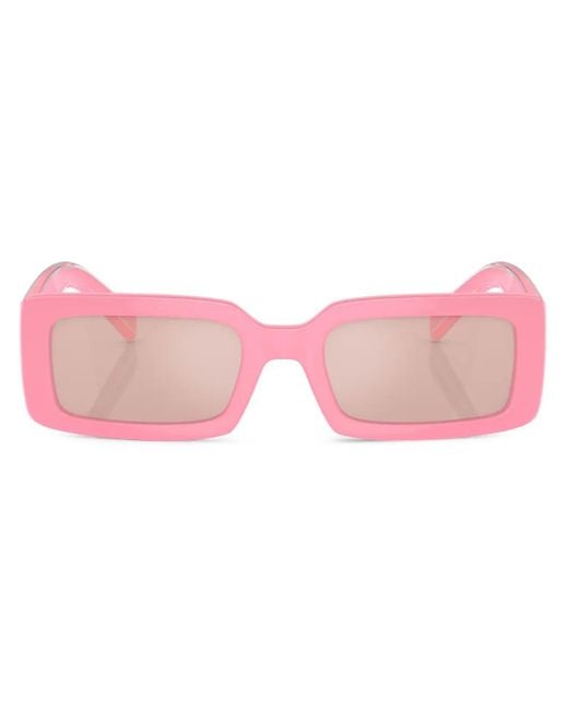 Dolce & Gabbana Pink Logo-Print Rectangle-Frame Sunglasses