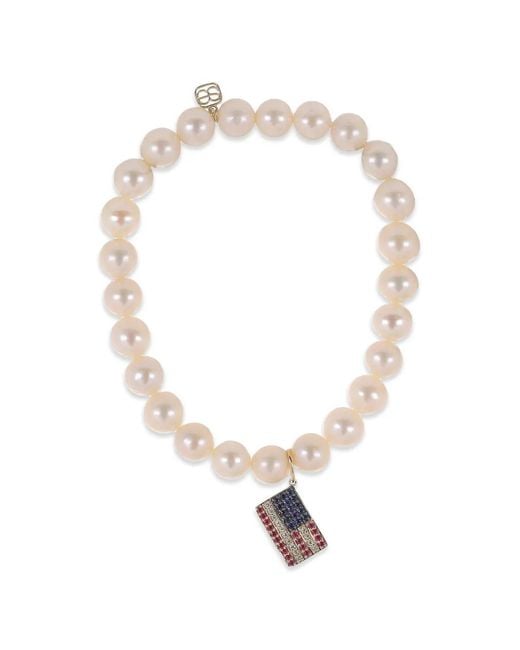 Sydney Evan White Freshwater Pearl Flag Charm Bracelet