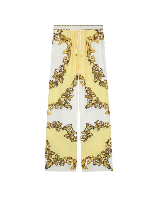 Alice + Olivia Metallic Ojai Baroque-Print Drawstring Palazzo Pants