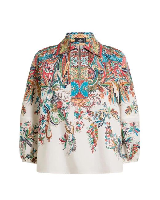 Etro White Paisley-Print Cotton Blouse