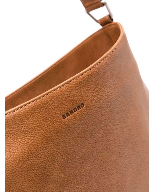 Sandro Brown Logo-debossed Leather Shoulder Bag for men