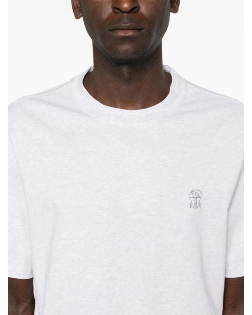Brunello Cucinelli White Cotton Jersey Crew Neck T-Shirt With Logo for men