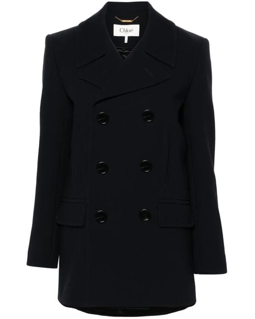 Chloé Black Double-Breasted Virgin Wool Coat