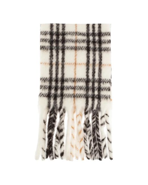 Burberry White Check-Pattern Fringed Scarf