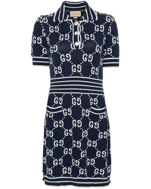 Gucci Blue GG Cotton Jacquard Polo Dress