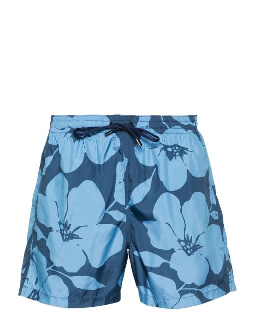 Canali Blue Floral-print Swim Shorts for men