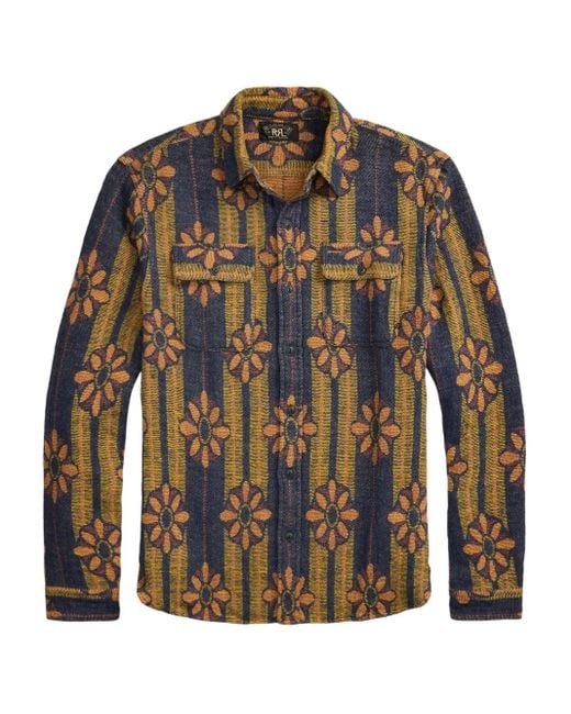 RRL Gray Matlock Floral-Jacquard Button-Up Shirt for men