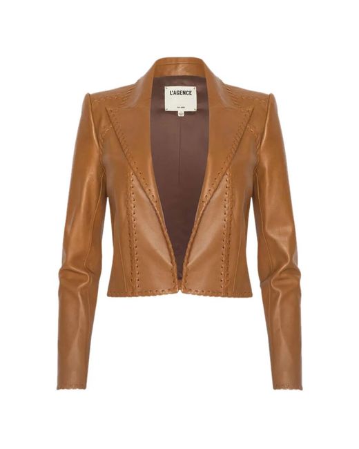 L'Agence Brown Dulcie Whipstitch Leather Jacket