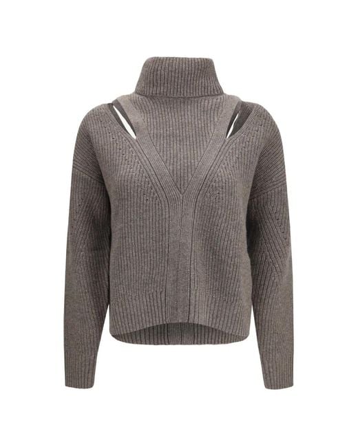 P.A.R.O.S.H. Gray Perforated High-Neck Sweater