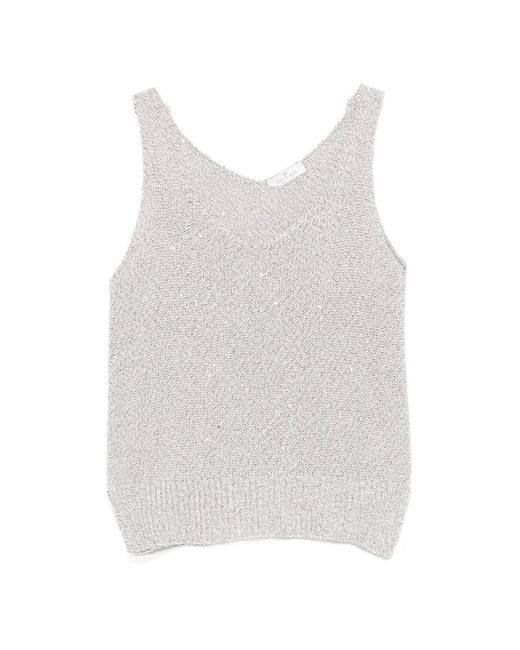 Panicale White Ribbed-Trim V-Neck Top