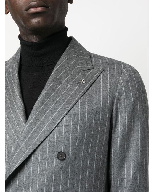 Tagliatore Gray Double-Breasted Pinstripe Suit for men