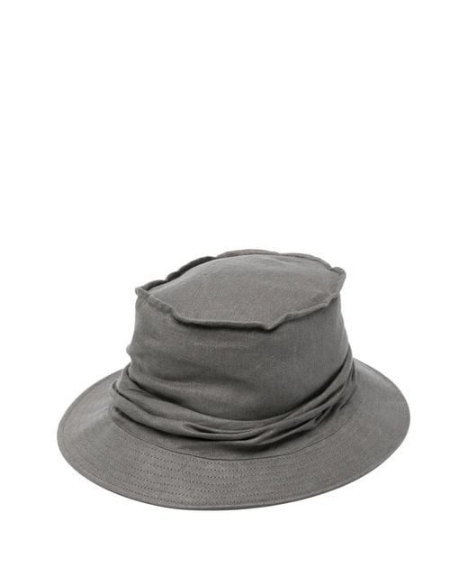 Yohji Yamamoto Gray Draped-Detail Bucket Hat for men