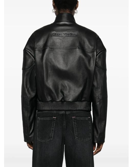 Acne Black Logo-Embossed Leather Jacket