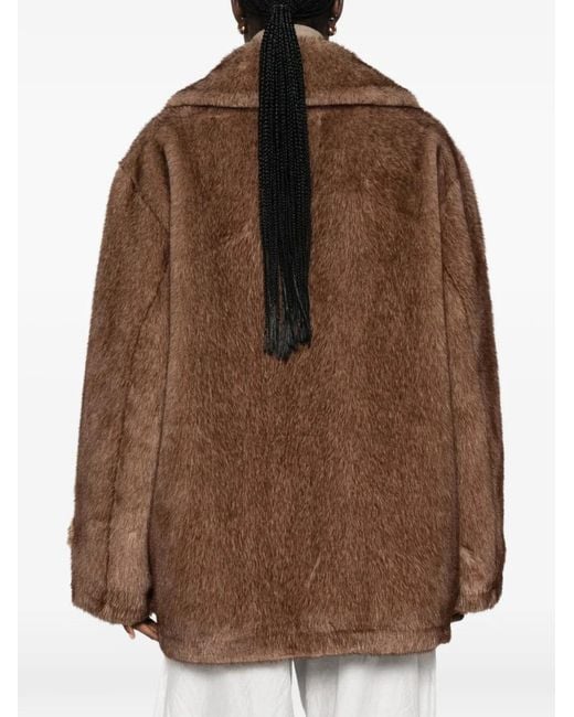 S.W.O.R.D Brown Double-Breasted Faux-Fur Coat