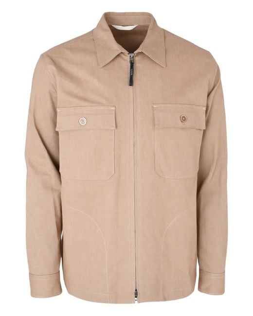 120% Lino Natural Pocket Zip Jacket for men