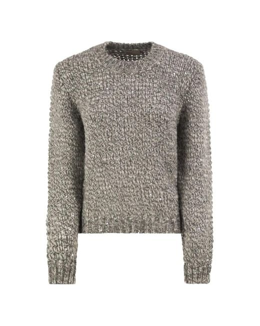 Herno Gray Sequin-Embellished Textured-Knit Sweater