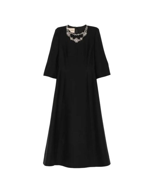 Valentino Garavani Black Crystal-Embellished A-Line Midi Dress