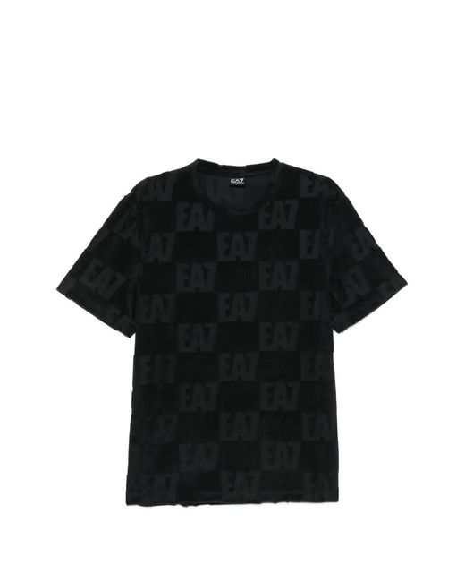 EA7 Black Patterned Round-Neck T-Shirt for men