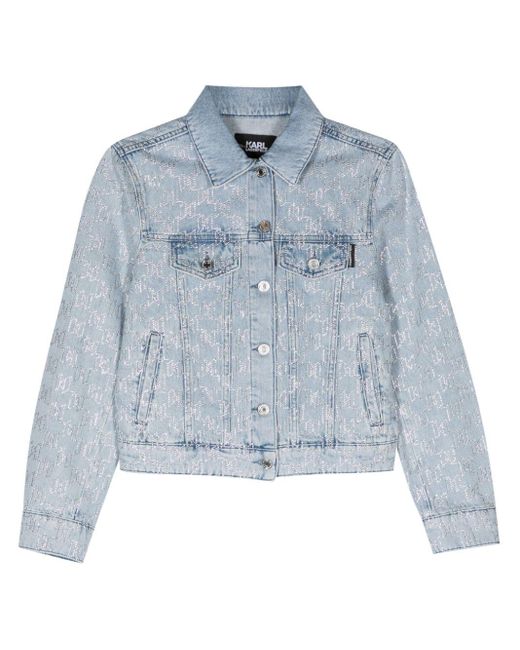 Karl Lagerfeld Blue Rhinestones-monogram Denim Jacket