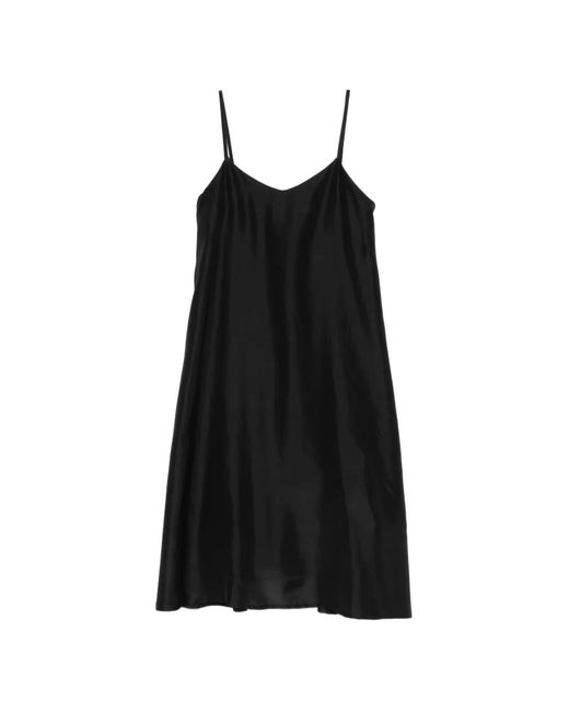 A Tentative Atelier Black Satin-Finish A-Line Dress