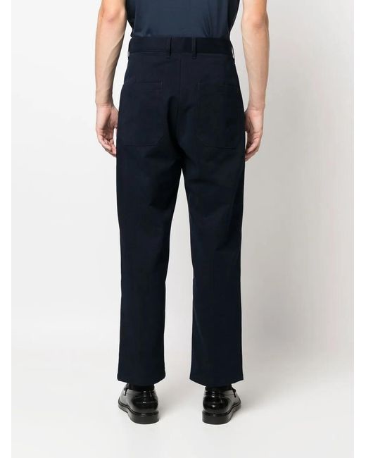 Studio Nicholson Blue High-Waisted Cotton Trousers for men