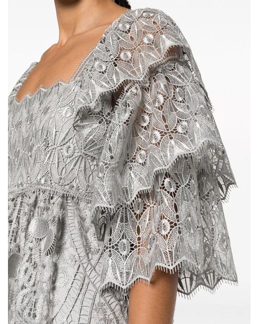 Alberta Ferretti Gray Macramé Lace Gown