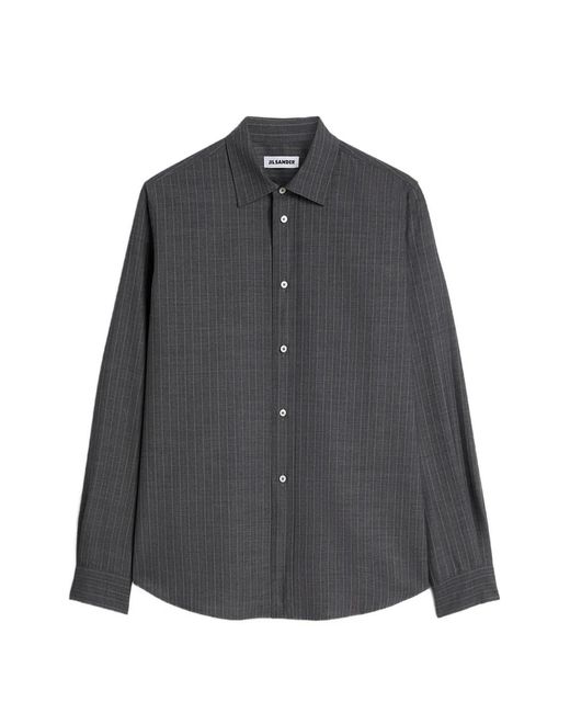 Jil Sander Gray Pinstripe-Pattern Wool Shirt for men