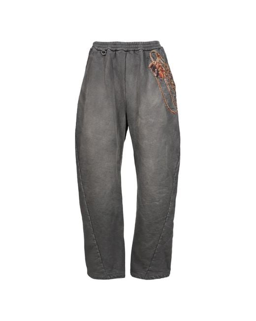 Doublet Gray Trompe L'Oeil Embroidery-Detail Cotton Track Pants for men
