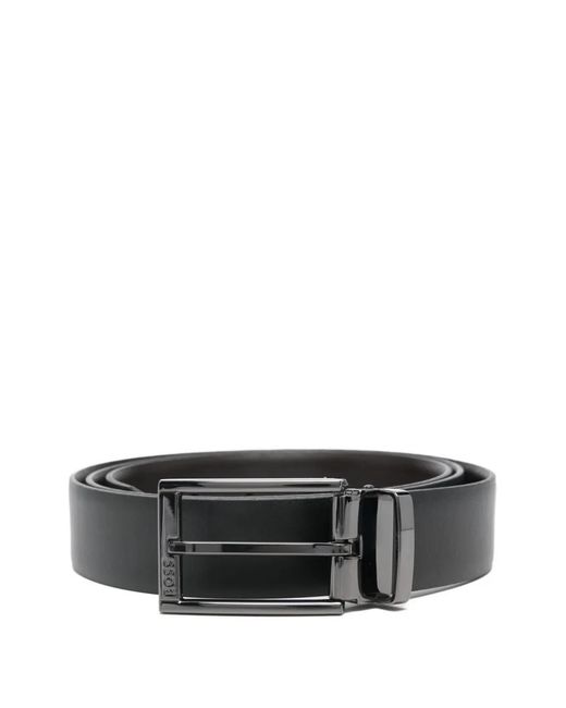 Boss Gray Logo-Buckle Leather Belt for men