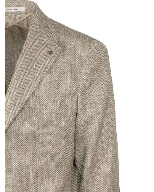 Tagliatore Utility-Jacke Mit Fischgrätenmuster in Natural für Herren