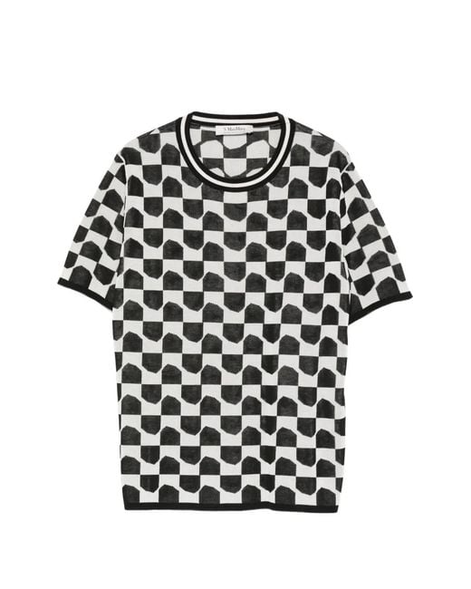 Max Mara Black Geometric-Pattern Short-Sleeve Cotton Top