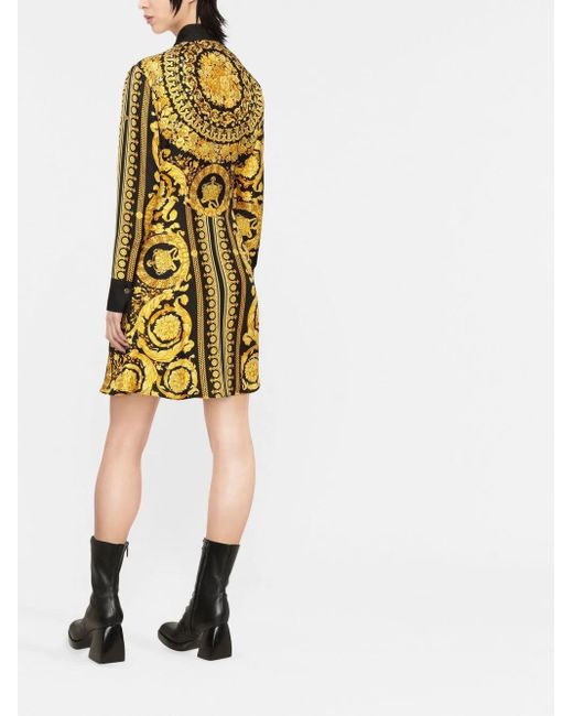 Versace Metallic Barocco Silk Midi Shirt Dress