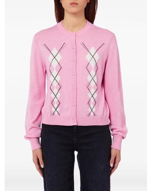 Liu Jo Pink Argyle-Pattern Cardigan