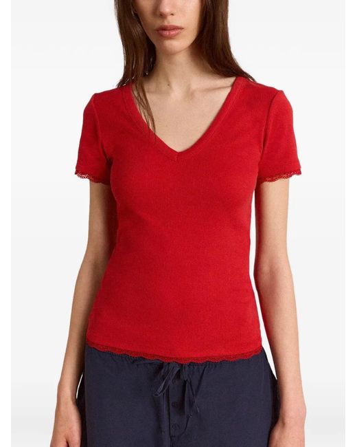 Damson Madder Red Paige Lace-Trim V-Neck T-Shirt