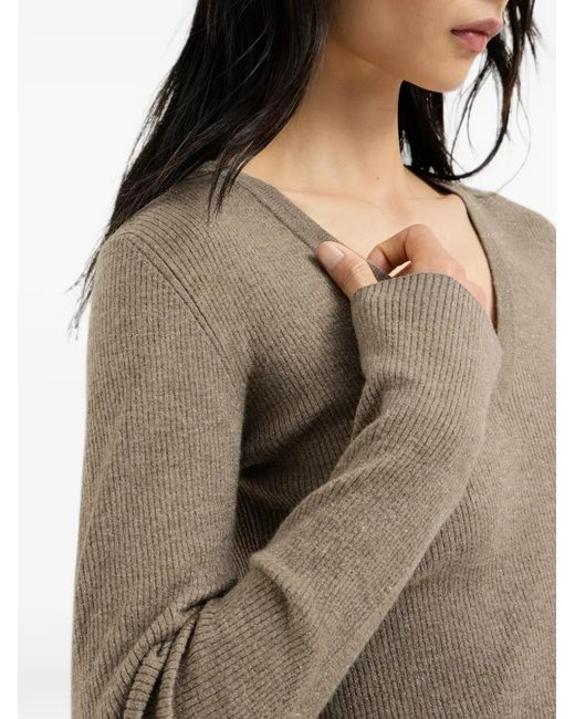 Brunello Cucinelli Gray Sparkling Cashmere Ribbed Sweater
