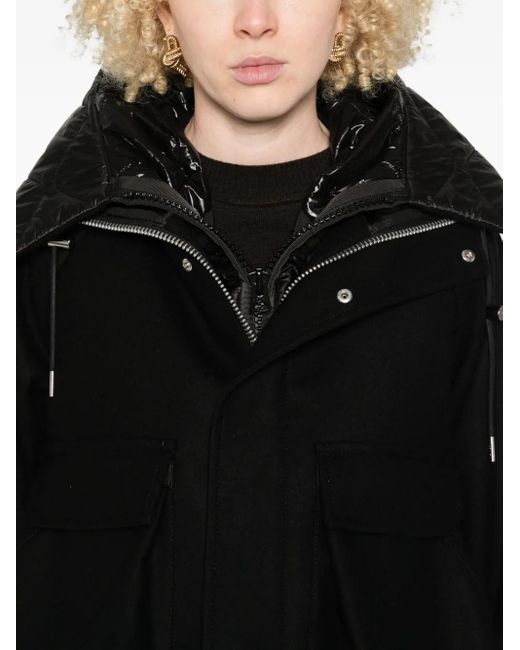Sacai Black Hooded Quilted Panel Jacket