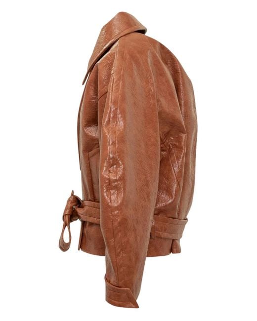 ANDAMANE Brown Balloon-Sleeve Double-Breasted Jacket