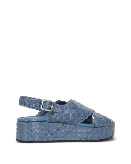 LA ROSE Blue Woven Crossover Platform Sandals