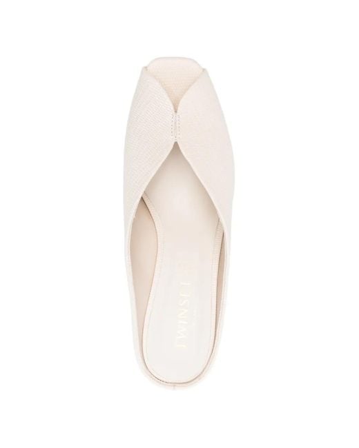 Twinset Natural Peep-Toe Leather Heeled Mules